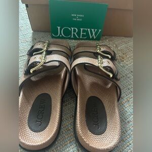 J.CREW buckle sandals in faux raffia